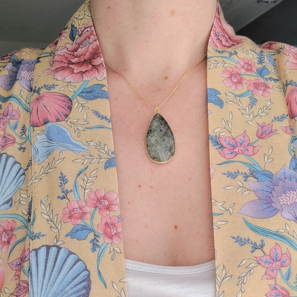 14K Labradorite Teardrop Gold Necklace